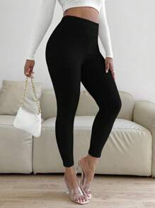 SHEIN SXY Solid Ribbed Knit Leggings