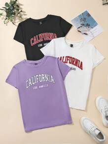 SHEIN Unity 3pcs Letter Graphic Tee - Purple - View 1