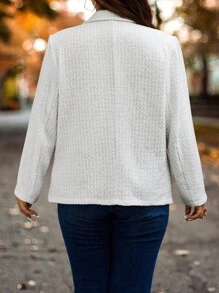 SHEIN LUNE 大碼雙排釦翻蓋細節西裝外套 - 白色 - 查看 2