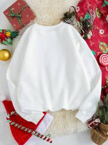 SHEIN EZwear Christmas Print Drop Shoulder Sweatshirt - White - View 2