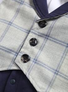 男嬰紳士服裝，連身衣風格連身衣和領結，適合正式場合、婚禮、派對、宴會、新生兒禮物 - 灰色 - 查看 6