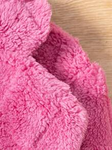 SHEIN Thiếu niên cô gái 1 Miếng Chất rắn Mở Mặt trước Áo khoác Teddy Không có áo len - Hồng - Xem 5