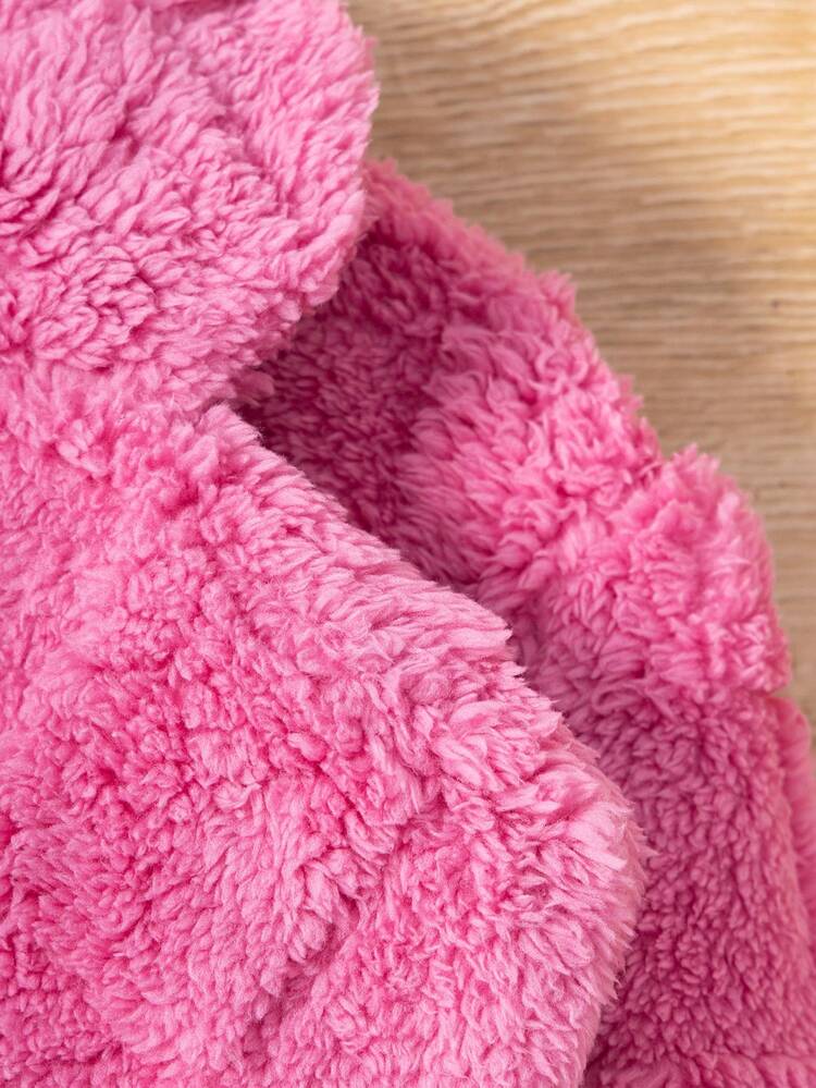 Teen Girl 1pc Solid Open Front Teddy Coat Without Sweater