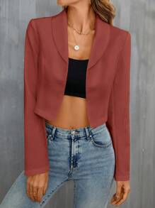 SHEIN Privé 青果領開門襟短版西裝 - 粉色 - 查看 1