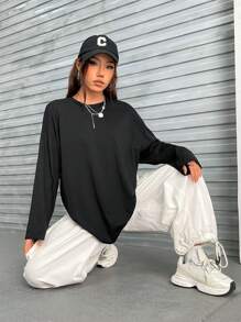 SHEIN Coolane Phản chiếu In Gấu Trở lại Áo thun Thả vai - màu đen - Xem 3