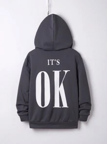 SHEIN Boys 1pc Letter Graphic Hooded Sweatshirt - Dark Grey - View 1