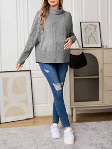 SHEIN 孕妇围脖领插肩袖毛衣，适合冬季 - 灰色 - 查看 6