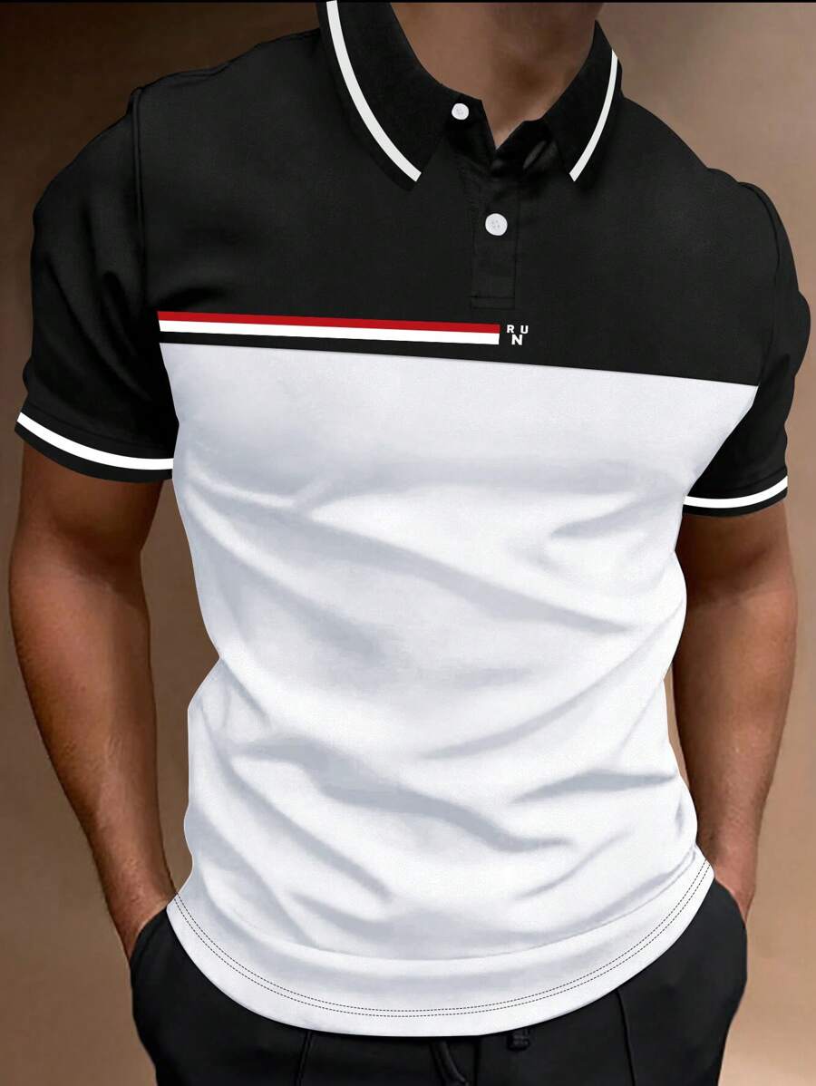 Manfinity Men Color Block Striped Trim Polo Shirt - Multicolor - View 1