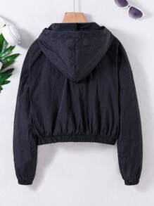 SHEIN 青少年女孩翻蓋口袋連帽夾克不帶T恤 - 黑色 - 查看 2