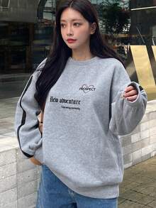 DAZY Letter Graphic Drop Shoulder Sweatshirt - Grey - View 3