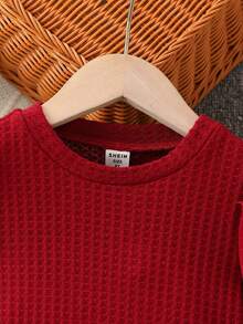 SHEIN 女孩圓點燈籠袖T恤 - 酒紅色 - 查看 3