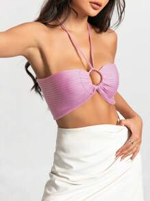 SHEIN Unity Tie Backless Crop Halter Knit Top