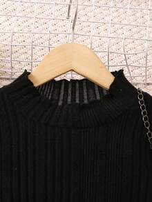 SHEIN 女小童小高領T恤&千鳥格印花半身裙 - 黑與白 - 查看 3