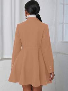 SHEIN LUNE Cổ áo thác nước Nút đôi Áo khoác - Màu Khaki - Xem 2