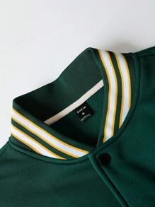 Manfinity EMRG Loose Fit Men's Slogan Graphic Two-Tone Varsity Jacket (No Tee Included) - Dark Green - View 4