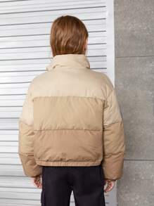 SHEIN 女孩鬆身外套,帶立領和拼色設計 - 彩色 - 查看 2