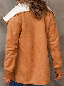 瀑布領毛絨內襯外套 - 卡其色 - 查看 3