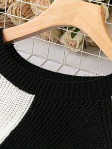 Celure Plus Colorblock Raglan Sleeve Sweater - Black and White - View 4