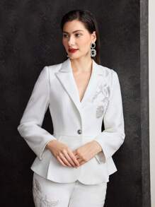 MOTF PREMIUM FLORAL BEADED BLAZER - White - View 9