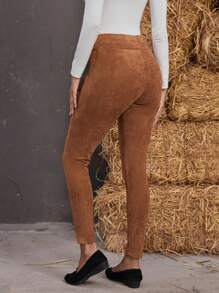 EMERY ROSE Solid High Waist Leggings - Brown - View 2