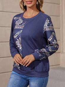 EMERY ROSE Sudadera con estampado geométrico de cuello redondo - Multicolor - Ver 4