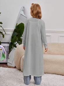 SHEIN 女大童素色開門襟長款外套 - 淺灰色 - 查看 2