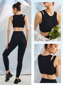 GLOWMODE Ribbed DuoLift Asymmetrical Sports Bra - Black - View 6