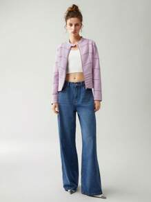 Anewsta 格紋印花拉鏈開襟夾克 - 粉色 - 查看 6