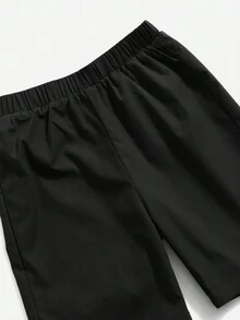 SHEIN Cậu bé Tween Chất rắn Nút phía trước Áo sơ mi & Quần short - Màu Khaki - Xem 3