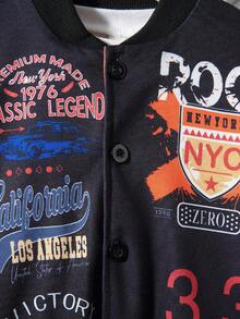 SHEIN Young Boy Letter Graphic Colorblock Bomber Jacket Without Tee - Multicolor - View 7