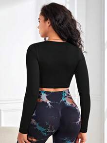 Easithlete Solid Crop Sports Tee - Black - View 4