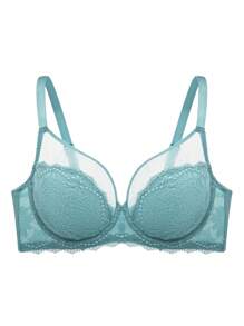 LUVLETTE Áo ngực ren không lót che phủ toàn bộ gợi cảm Plus - Màu xanh lam - Xem 10