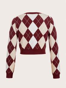 SHEIN EZwear 菱形圖案短款毛衣 - 彩色 - 查看 2