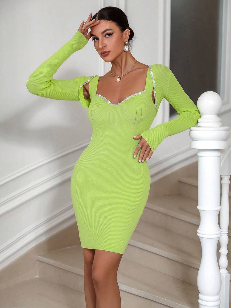 Ribbed Knit Sweater Dress & Cardigan Fall Cloth For Women