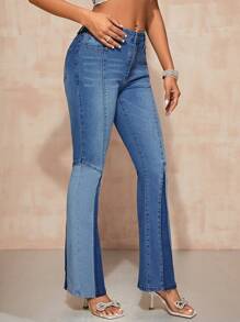 SHEIN BAE Farbblock Jeans mit ausgestelltem Bein