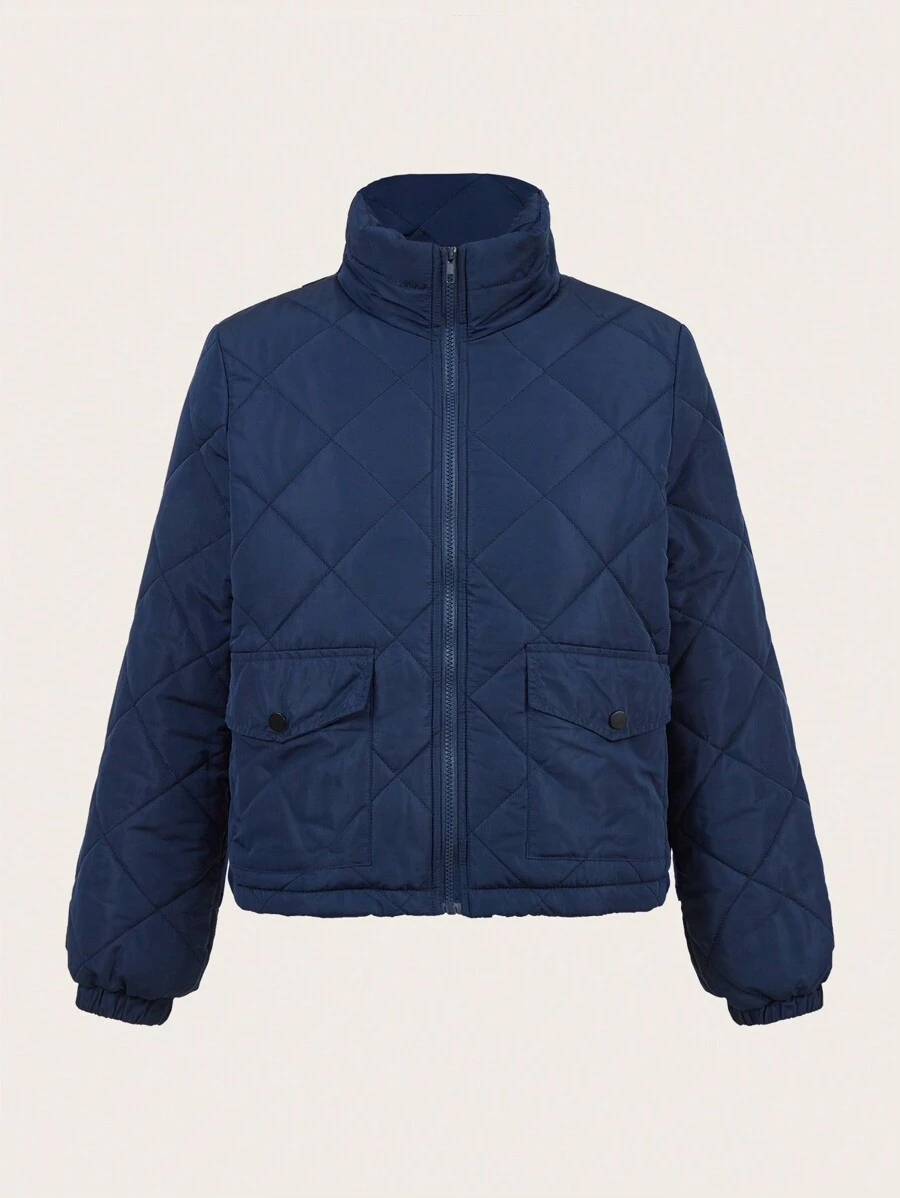 EMERY ROSE 休閒口袋 拉鍊純色女士棉服外套 - 藏蓝色 - 查看 1