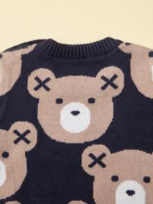 Baby Boy Bear Pattern Sweater - Dark Grey - View 8