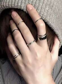 ROMWE Goth 7入組時尚鋅合金開口戒指適合女士日常裝飾