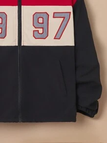 SHEIN Teenager Junge Jacke mit Nummer Grafik, Farbblock, Thermal Futter, Kapuze,