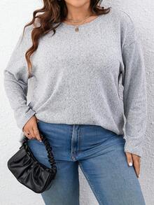 SHEIN LUNE Plus Solid Drop Shoulder Tee - Light Grey - View 6