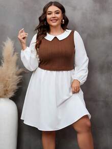 SHEIN LUNE Talla grande Vestido 2 en 1 de dos tonos de manga farol - Multicolor - Ver 4