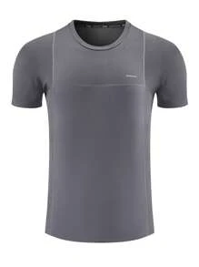 Manfinity Sport Corelite 男式字母图案缝线细节运动 T 恤健身上衣短袖健身男式运动服 - 灰色 - 查看 3