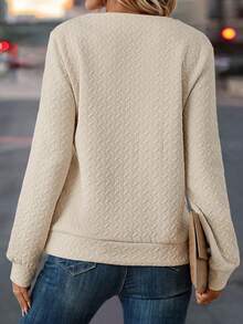 SHEIN LUNE Chất rắn Cổ có Lỗ hổng Áo nỉ - Màu be - Xem 2