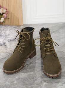 女士時尚舒適的短靴,適合上班或休閒穿著 - 墨綠色 - 查看 3