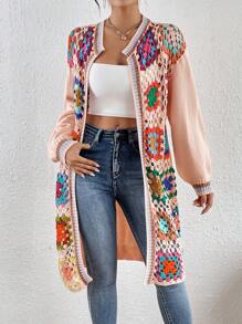 SHEIN Essnce Áo Cardigan trễ vai họa tiết Geo - Hồng - Xem 6