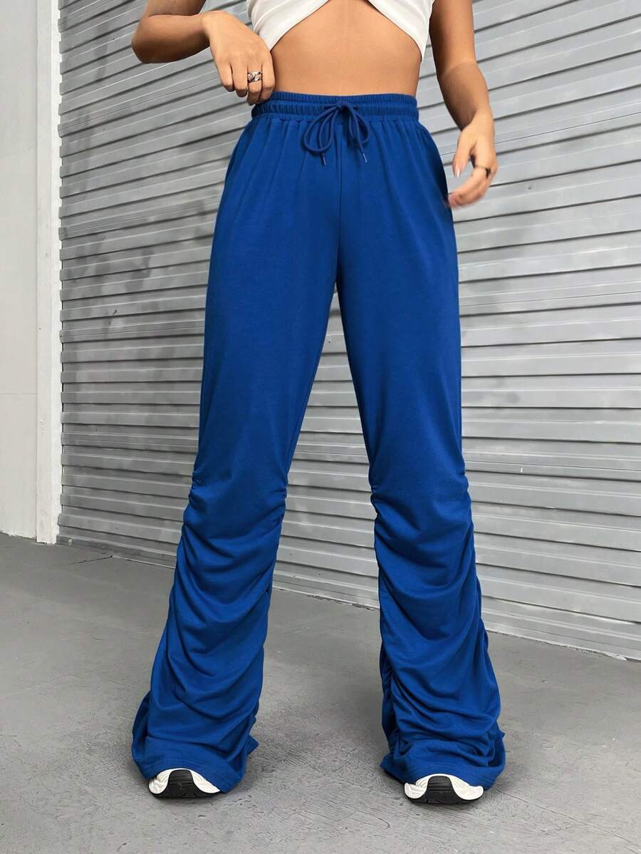 SHEIN EZwear Pantaloni sportivi con coulisse a vita orlo arricciato - Blu - Visualizzare 1