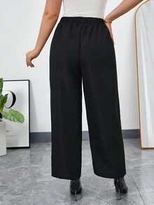 SHEIN Privé Plus Solid Wide Leg Pants - Black - View 2
