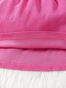 SHEIN Cô gái Tween Túi có nắp Thắt lưng Vải to sợi Váy - Màu Hồng Tươi - Xem 6