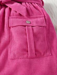 SHEIN Cô gái Tween Túi có nắp Thắt lưng Vải to sợi Váy - Màu Hồng Tươi - Xem 7