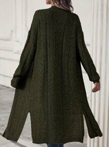 SHEIN Essnce Drop Shoulder Casual Design Cardigan - Army Green - View 2
